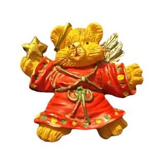 Vintage Angel Bear Brooch Red Robe Wings Star Pin Christmas Holiday Gift